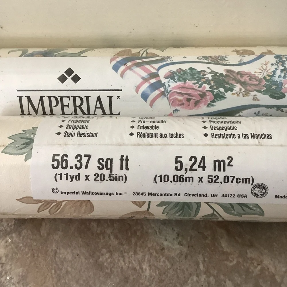 Vintage Imperial Wallcoverings Wallpaper Red Blue Green Floral Vine Unopened New